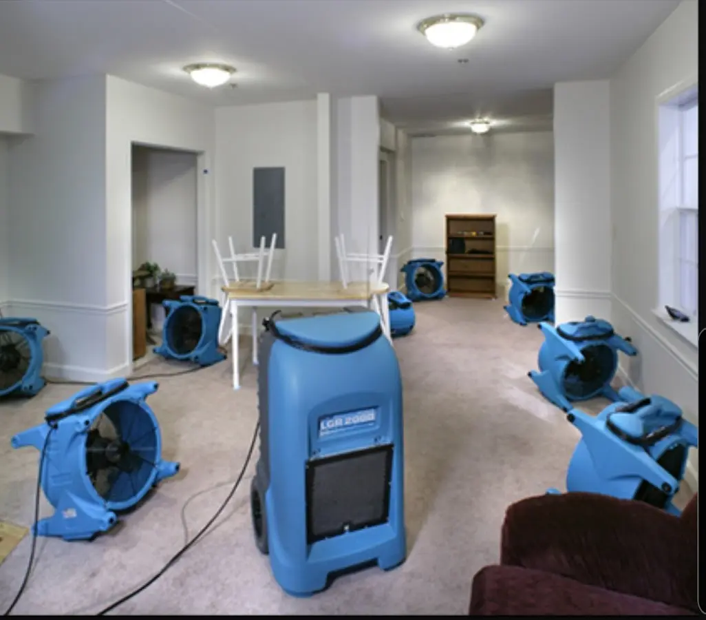Air movers and dehumidifier setup for Water Extraction & Removal in Riverton
